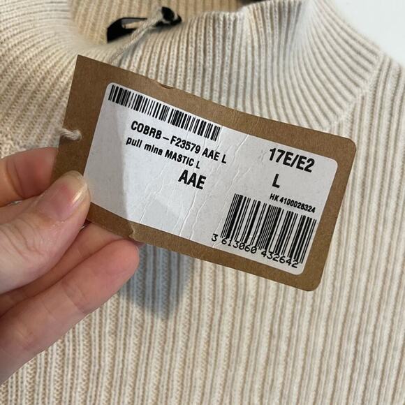 A.P.C. NWT Ribbed Cotton Linen Sweater Tee Knit Short Sleeve Top Cream Large - Picture 6 of 9